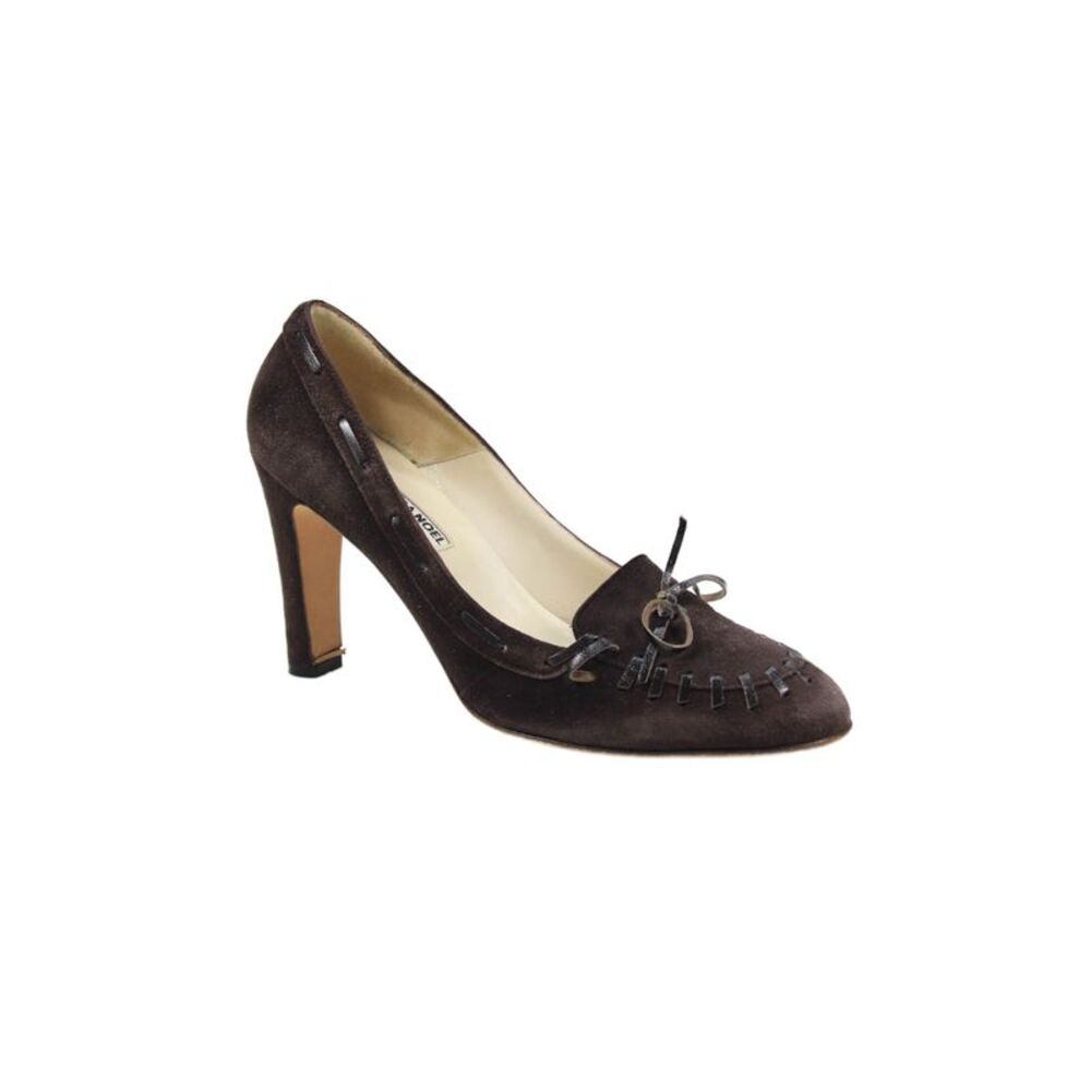 Vanessa Noel Womens Suede Lace Up Slide On Pumps Brown Size 9